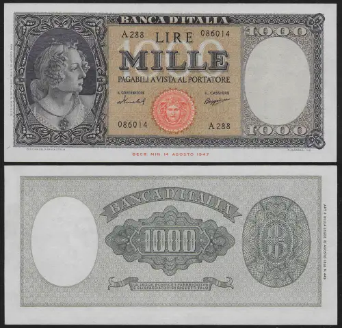 1959 Italia Lire 1.000 Bust of Italy SUP Rif. Gigante BI 54D