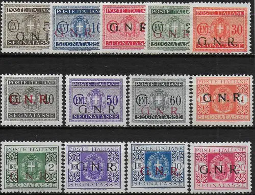 Merry Christmas - 1944 Repubblica Sociale postage due stamps MNH Sassone n. 47/59