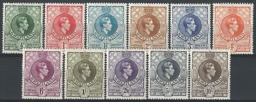 1938-54 Swaziland George VI 11v. MNH SG n. 28/38a
