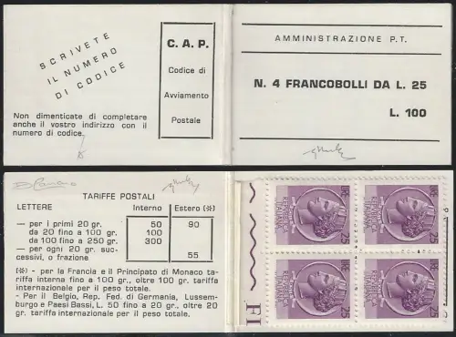 1970 Italia libretto Poste Italiane Lire 25 MNH Sassone n. 12