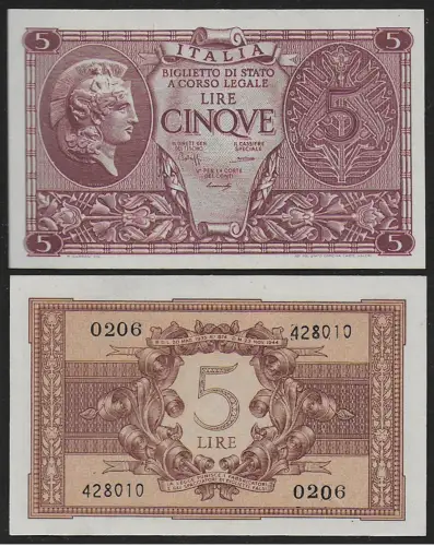 1947 Lire 5 Athena with helmet FDS Gigante Rif. BS 14B