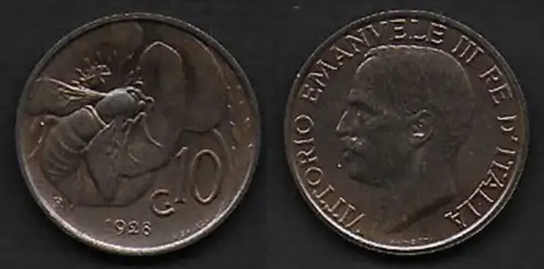 1928 Italia VE III 10c. Ape in rame FDC