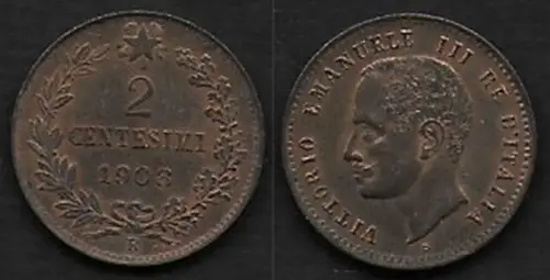 1908 Italia VE III 2c. Valore in rame FDC