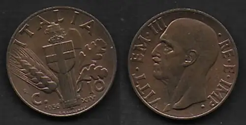 1936 Italia 10c FDC Impero I tipo in rame