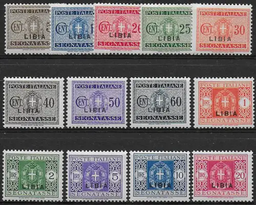 1934 Libia postage due stamps 13v. MNH Sassone n. 12/24