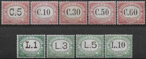 1924 San Marino postage due stamps 9v. bc MNH Sassone n. 10/18