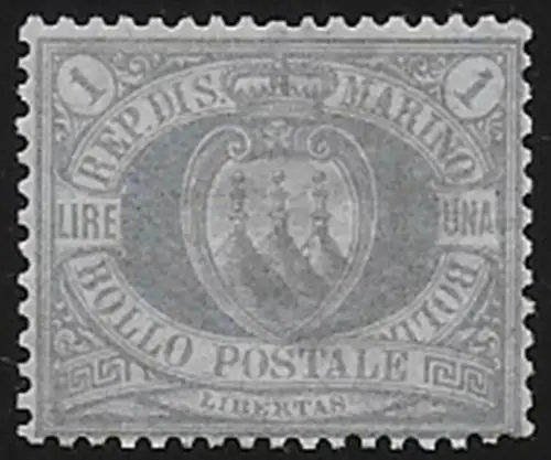 1894 San Marino stemma Lire 1 oltremare bc MNH Sassone n. 31