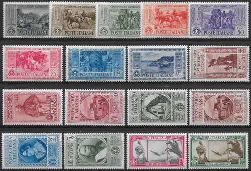 1932 Italia Giuseppe Garibaldi 17v. MNH Sassone n. 315/24+A32/38