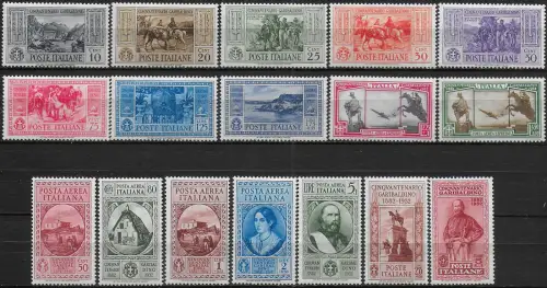 1932 HNY Italia Giuseppe Garibaldi 17v. MNH Sassone n. 315/24+A32/38