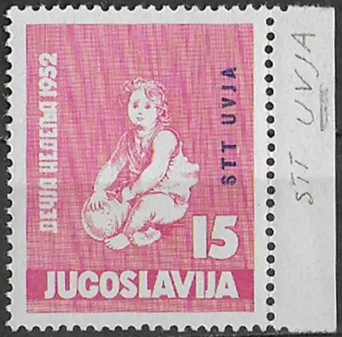 1952 Trieste B Infanzia varietà "UVJA" 1v. MNH Sassone n. 55a
