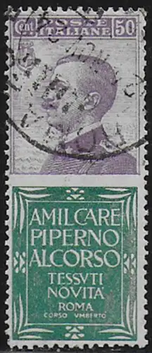 1924-25 Italia Pubblicitari 50c. Piperno bc cancelled Sassone n. 13