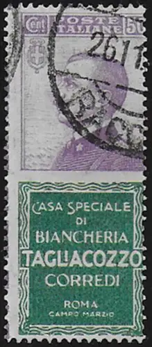 1924-25 Italia Pubblicitari 50c. Tagliacozzo mc cancelled Sassone n. 17