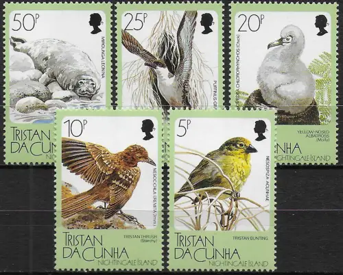 1988 Tristan da Cunha Typical fauna 5v. MNH YeT n. 419/23