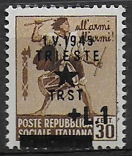 1945 Trieste Yugoslavian Occupation 1 L su 30c. MH variety Sassone n. 12e