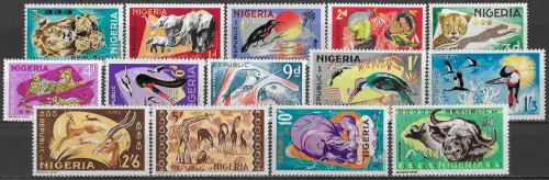 1965-66 Nigeria Animali 14v. MNH SG n. 172/85