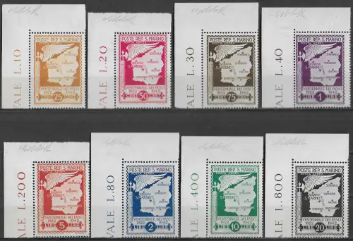 1943 San Marino airmail XX Fasci 8v. af MNH Sassone n. 26/33
