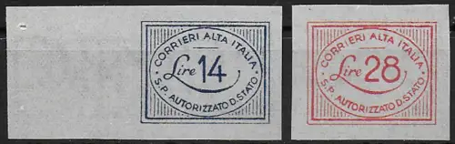 1945 Luogotenenza CORALIT Cifra 2v. with watermark MNH Sassone n. 1a/2a