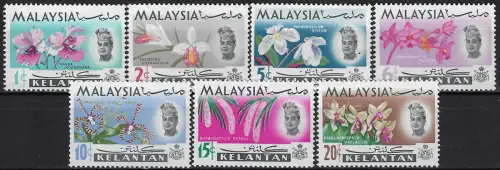 1965 Kelantan Malaysia flowers 7v. MNH SG. n. 103/109