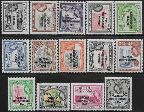 1966-67 British Guyana Independence 10v. MNH SG n. 385/98