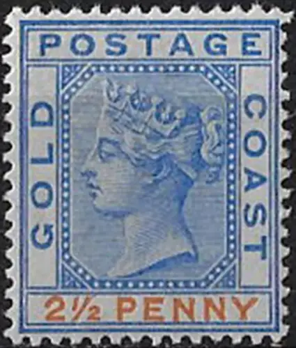 1891 Gold Coast Victoria 2½d. MNH SG n. 14