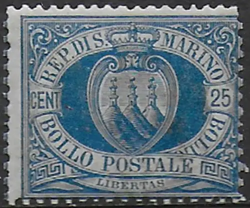 1899 San Marino 25c. azzurro mc MNH Sassone n. 30