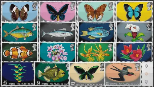 1972 British Solomon Islands wildlife 16v. MNH SG n. 219/233a