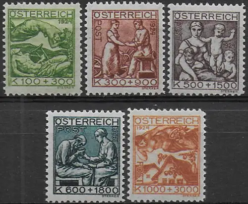1924 Austria Pro poor artists 5v. MNH Unificato n. 326/30