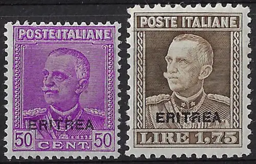1928-29 Eritrea VE III 2v. sopr. bc. MNH Sassone n. 136/137