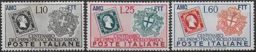 1951 Trieste A 100th 1st Sardinian stamp 3v. MNH Sassone n. 130/32