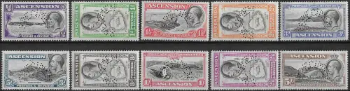 1934 Ascension George V SPECIMEN 10v. MNH SG n. 21s/30s