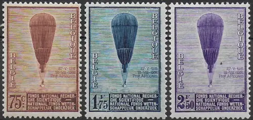 1932 Belgio Prof. Piccard's Ascensions 3v. MNH Unificato n. 353/55