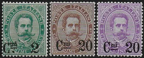 1890-91 Italia Umberto I 3v. optd bc MNH Sassone n. 56/58
