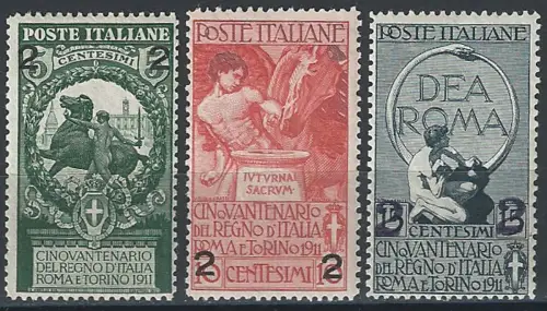 1913 Italia Unità spaced digits MNH Sassone n. 99b/101b