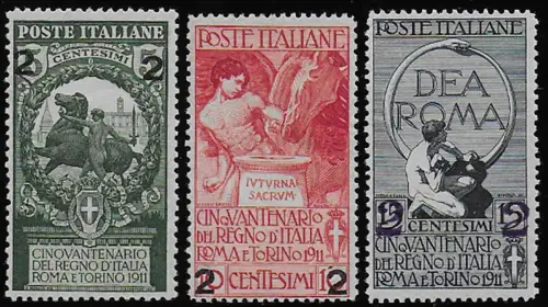 1913 Italia Unità spaced digits bc MNH Sassone n. 99b/101b