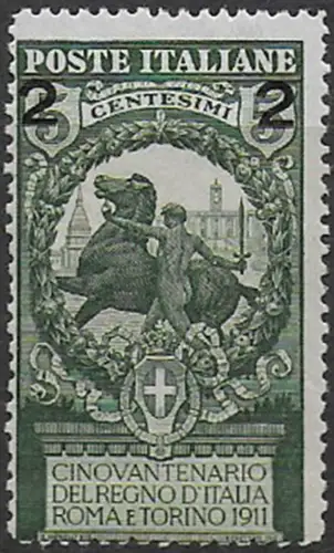 1913 Italia 2c. su 5c. green spaced digits p13½ mc MNH Sassone n. 99ab