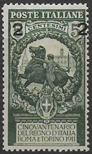 1913 Italia 2c. su 5c. green spaced digits p 13½ MNH Sassone n. 99ab