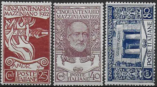 1922 Italia Mazzini 3v. MNH Sassone n.128/30