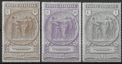 1923 Italia black shirts 3v. MNH Sassone n. 147/49