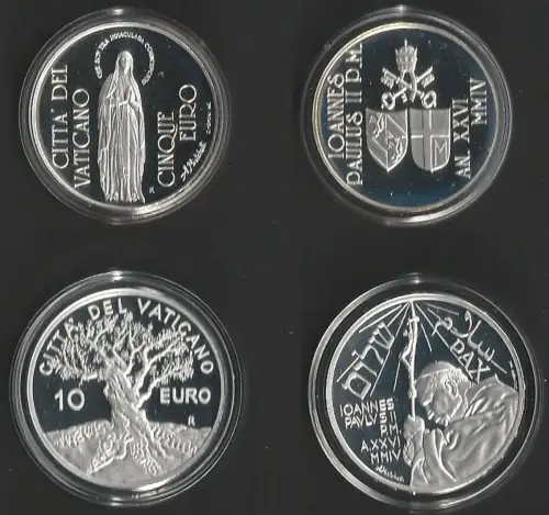 2004 Vaticano 5euro+10euro silver Immacolata-giornata Pace FS-PF65