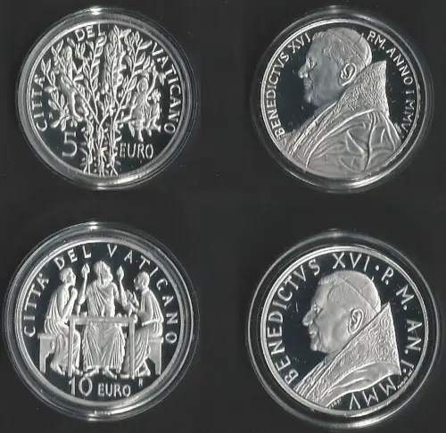 2005 Vaticano 5euro+10euro silver end of World War II-Eucharist FS-PF65