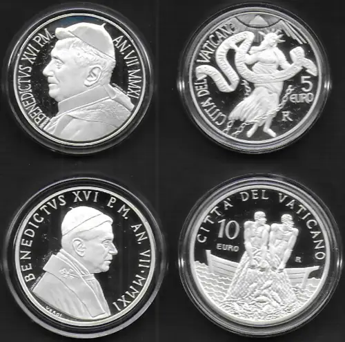 2011 Vaticano 5euro+10euro silver XLIV Peace day-LX Priesthood FS-PF65