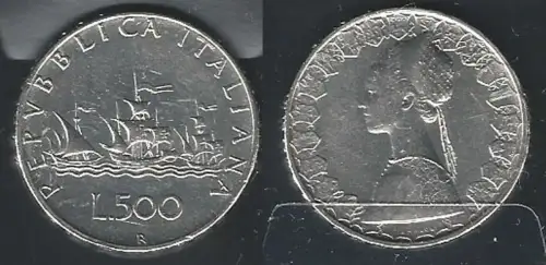 1965 Italia Lire 500 Caravelle silver FDC-MS65