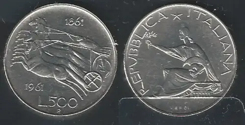 1961 Italia Lire 500 Unità d'Italia silver FDC-MS65