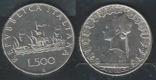 1961 Italia Lire 500 Caravelle silver FDC-MS65