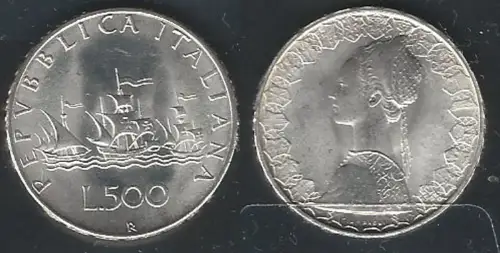 1966 Italia Lire 500 Caravelle silver FDC-MS65