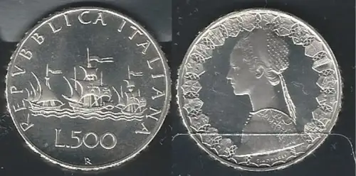 1968 Italia Lire 500 Caravelle silver FDC-MS65