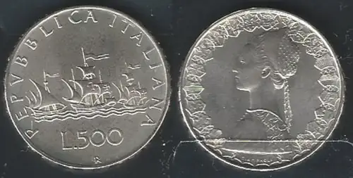 1970 Italia Lire 500 Caravelle silver FDC-MS65