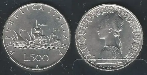 1958 Italia Lire 500 Caravelle silver FDC-MS65