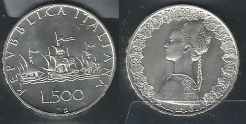 1984 Italia Lire 500 Caravelle silver FDC-MS65