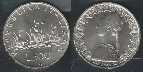 1985 Italia Lire 500 Caravelle silver FDC-MS65